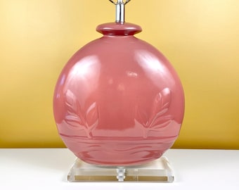 Leaf Detail Lamp with Lucite Base - Pink
