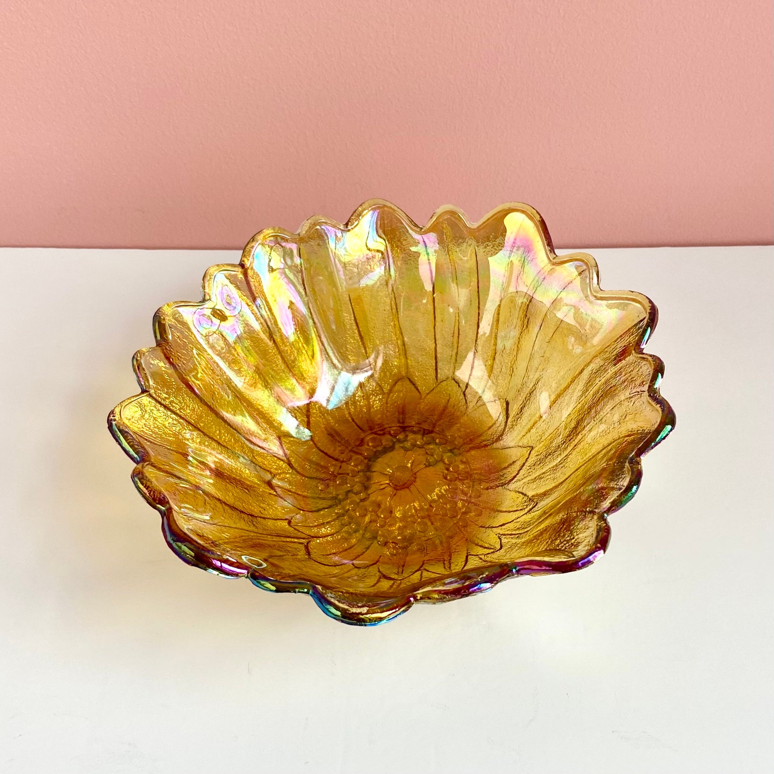 Carnival Glass Flower Bowl Etsy