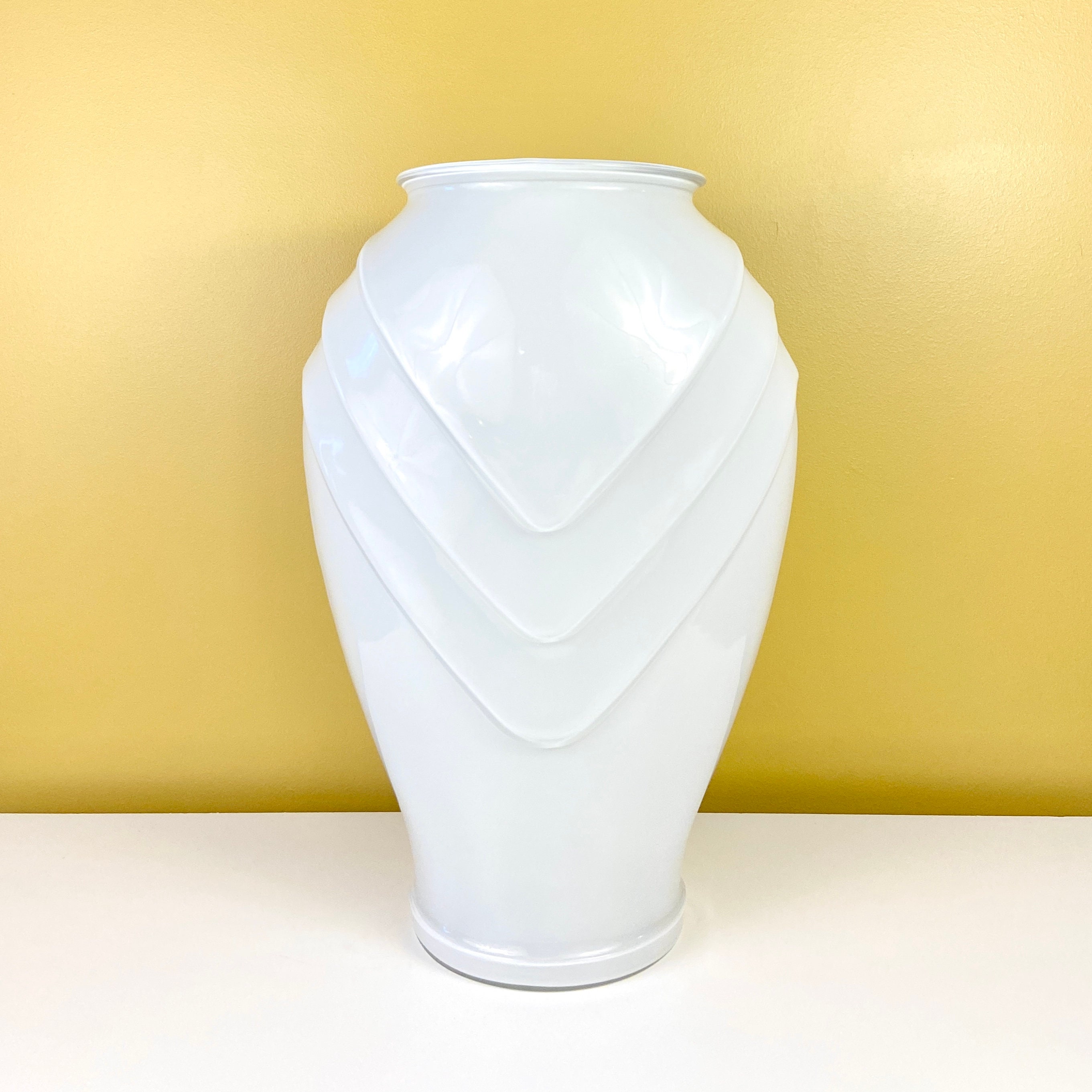 Large Glass Art Deco Floor Vase White Etsy
