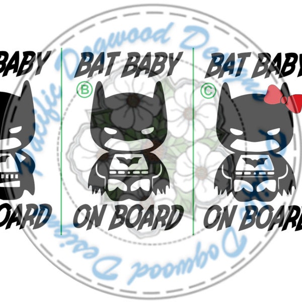 Bat Baby On Board vinyl car decal, baby bumper sticker, baby on board vehicle decal, bat boy, bat girl, baby avenger, baby sueprhero