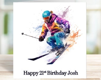 Personalised Skiing Card, Personalised Birthday Card, Personalised Ski Card