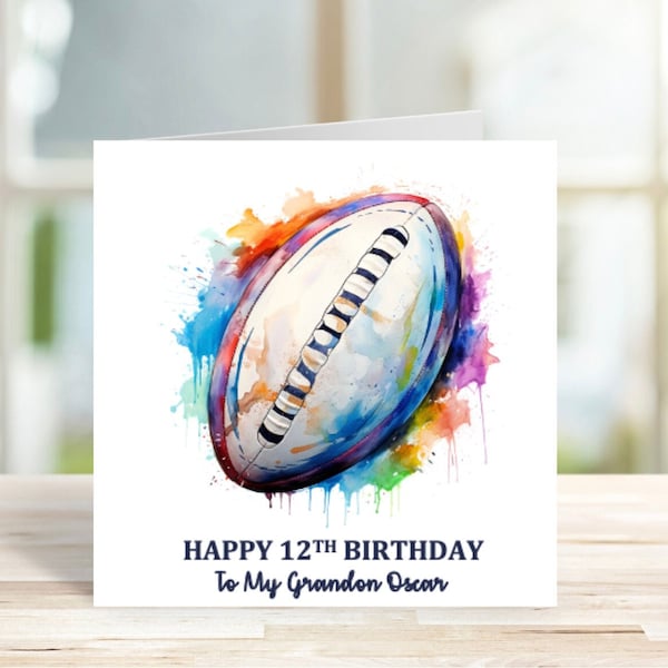 Carte d'anniversaire personnalisée avec ballon de rugby, carte de rugby, carte pour fan de rugby, fête des pères avec ballon de rugby, carte pour fils, fille, père, oncle, ami