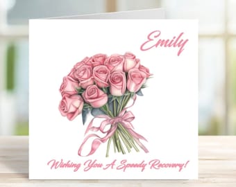 Personalised Get Well Card, Roses Card, Get Well Soon Card, Personalised Card