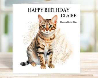 Personalised Bengal Cat  Birthday Card , Cat birthday card, bengal card