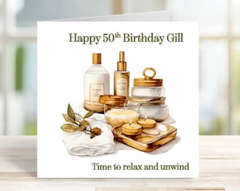 Personalised Spa Treatments Birthday Card, Birthday Card for Friend, Mum, Friend, Sister, Auntie