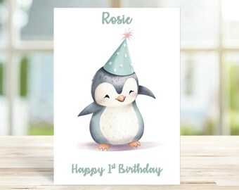 Personalised Penguin Card 1st 2nd 3rd Birthday Card for Son, daughter, grandson, granddaughter, niece, nephew