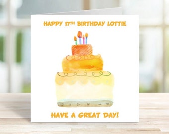 Personalised Birthday Cake Card, Birthday Cake Card, 6x6" Watercolour card