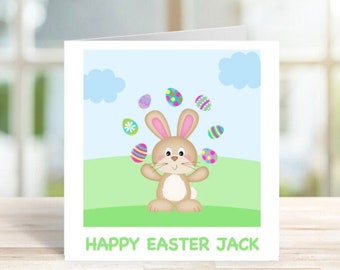 Personalised Easter Card, Cute Bunny Easter Card, Easter Bunny Card, Easter Card, Juggling Easter Bunny Card