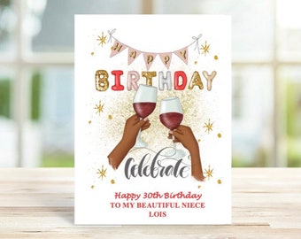 Personalised Cheers Birthday Card, Girls Birthday Card, Celebrate Birthday Card, Female Birthday Card, Personalised Birthday Card