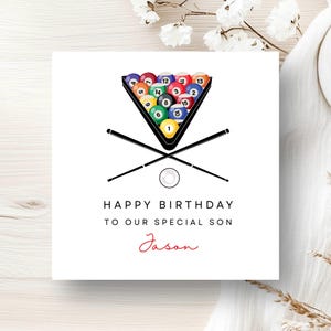 Personalised Pool Birthday Card for Son, Grandson, Brother, Dad, Grandad, Pool Player Birthday Card - Any Name/Age