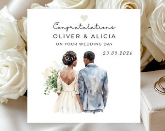 Tarjeta de boda personalizada para pareja, color negro, felicitaciones para novios, 15 x 15 cm.