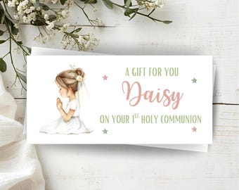 Personalised Holy Communion Money Wallet, Linen Card Gift