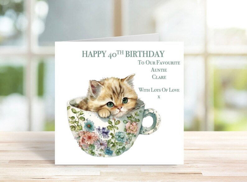 Personalised Kitten Birthday Card, Kitten in a Teacup Birthday Card ...