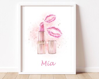 Personalised Make Up Print, Girls Make Up Print, Bedroom Print, Print for Girls Bedroom, Lipstick print, Lipstick and Kisses