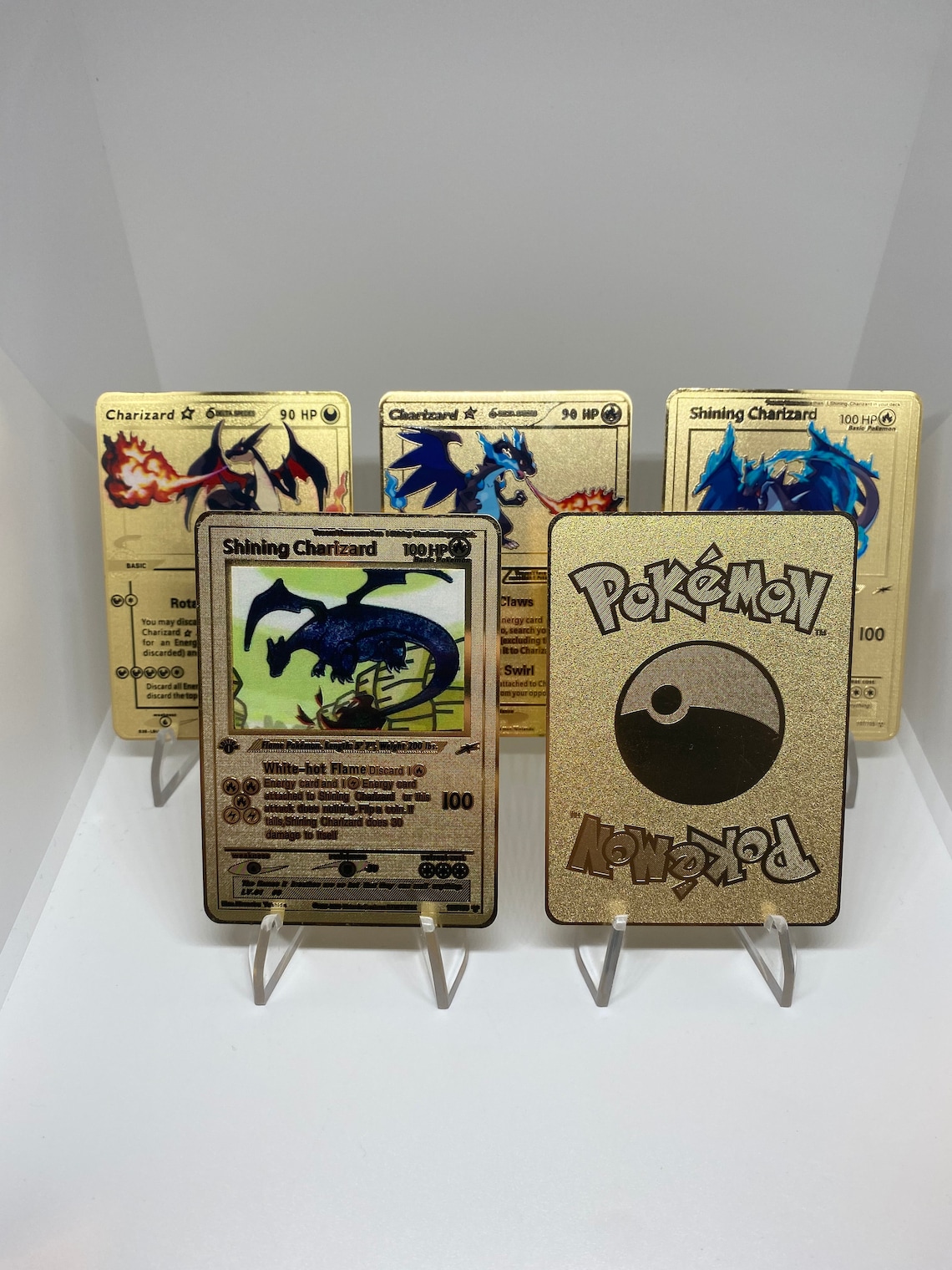 Shiny Charizard 1st Edition Gold Metal Custom Pokemon Card Etsy
