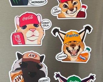 Imanes de gatos con temática de refrescos / Imán de 7,6 cm / Memes de gatos