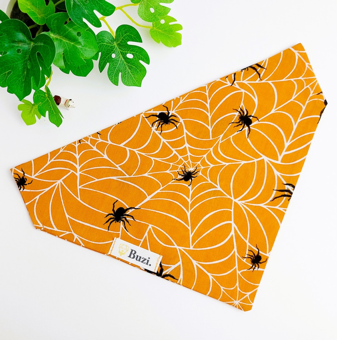 Dog Halloween Bandana, Spider , Over the Collar, for Medium and Large Dogs, Orange, Handmade