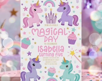 Editable Unicorn Birthday Invitation Magical Pastel Rainbow Unicorn Birthday Girl Party Whimsical Fairytale Unicorn Pink Princess Template