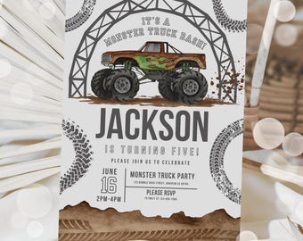 Monster Truck Birthday Invitation Watercolor Trucks Party Monster Truck Boy Birthday Invitation Kid Truck Boy Party Editable Car Invitation