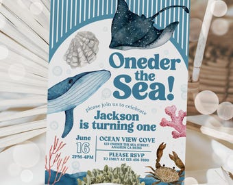 Editable Shark Birthday Party Invitation Shark Under the Sea 1st Birthday Party Sea Life Boy Ocean First Birthday Instant Download Editable