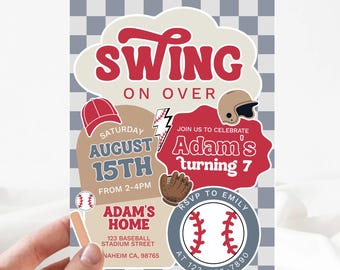 Baseball Birthday Party Invitation Sports Birthday Invitation Swing on Over Rookie of the Year Any Age Retro Sports Editable Printable