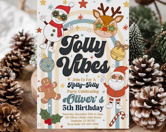 Editable Groovy Christmas Party Invitation Retro Invite Santa Holiday Party Kids Christmas Birthday Winter Party Instant Download Editable