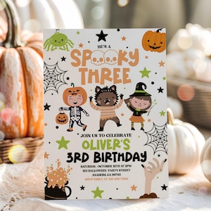 Editable Halloween Spooky Costume Invitation, 3rd Halloween Birthday Spooktacular Party Invite, Cute Spooky 3rd Birthday Invite Template