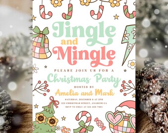 Jingle and Mingle Christmas Invitation | Christmas Party Invitation | Friendsmas Retro Invitation | Cute Friendsmas Christmas Invite