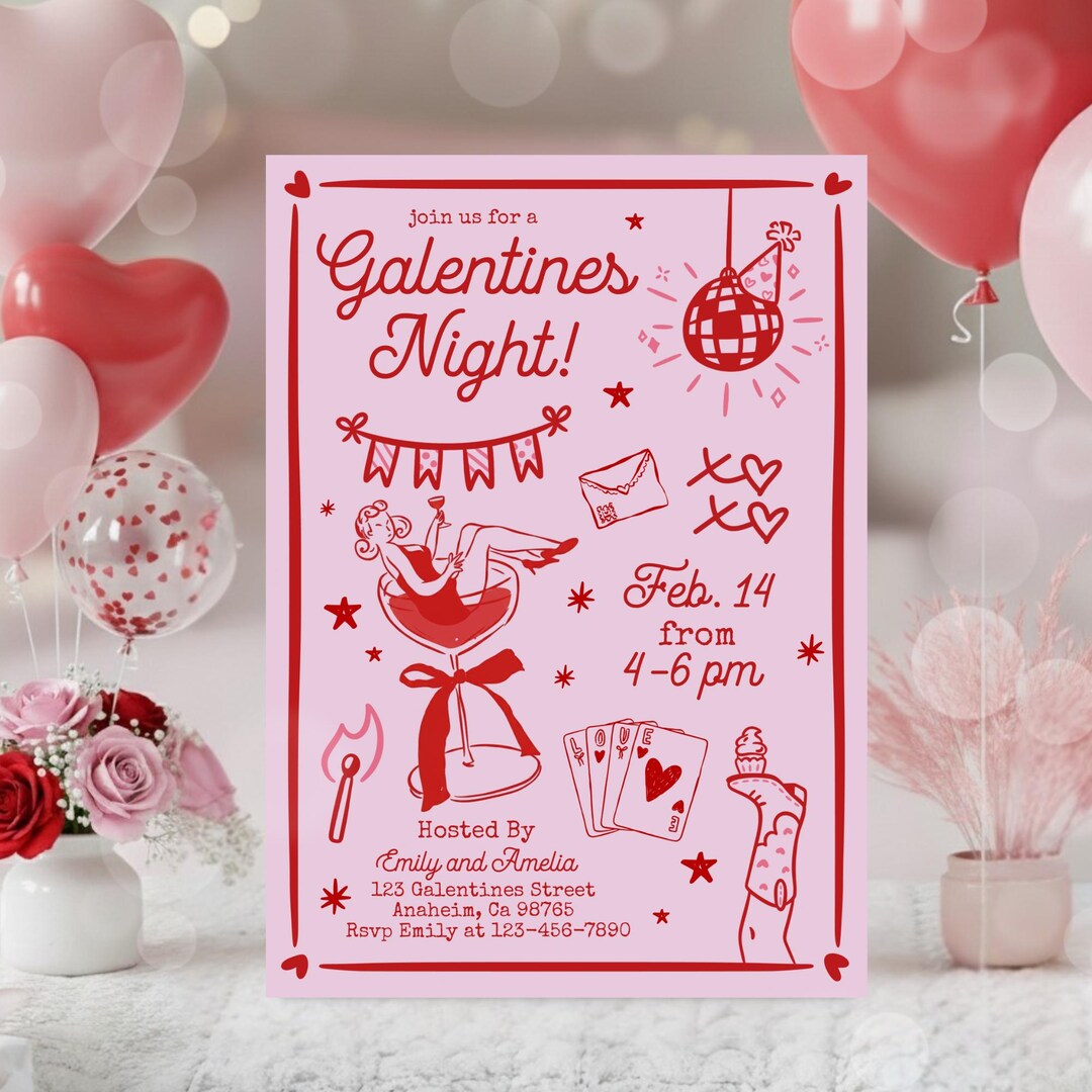 Editable Galentine's Day Invitation Galentine's Girls Night Party ...