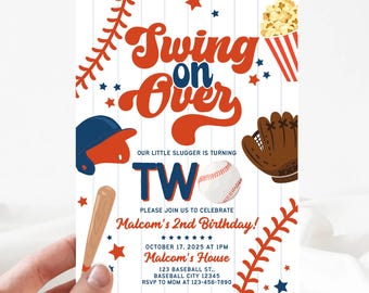 Baseball Birthday Party Invitation, Sports Birthday Invitation, 2nd Birthday Rookie of the Year, Baseball Invite, Boy Birthday Invite