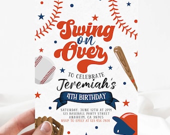 Invito per festa di compleanno a tema baseball, invito di compleanno sportivo, Swing on Over, Rookie of the Year, invito a tema baseball, invito di compleanno per ragazzo