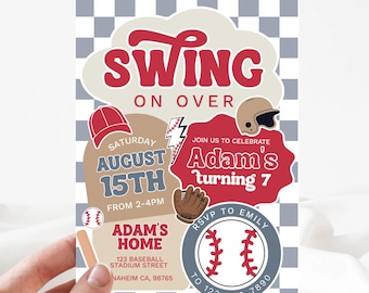 Baseball Birthday Party Invitation Sports Birthday Invitation Swing on Over Rookie of the Year Any Age Retro Sports Editable Printable