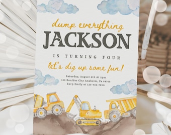 Editable Construction Invitation Construction Boy Birthday Invitations Dump Truck Party Invite Any Age Template Digital Instant Download