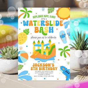 Water Slide Birthday Invitation, Water Slide Invitation, Summer Pool Party Invite, Splish Splash Boy Pool Party Invite, Waterslide Invite