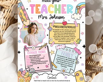 Meet the Teacher Classroom Printable Template, Teacher Introduction, Back To School Teacher Intro Classroom Template, Open House Handout