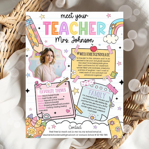 Meet the Teacher Classroom Printable Template, Teacher Introduction, Back To School Teacher Intro Classroom Template, Open House Handout