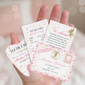 Plantilla editable de mini carta para el Hada de los Dientes / Carta para el Hada de los Dientes / Recibo para el Hada de los Dientes / Certificado del Hada de los Dientes / Plantilla de sobre para el Hada de los Dientes