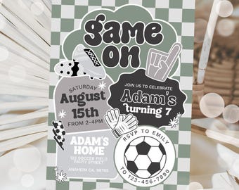 Editable Soccer Birthday Invitation Template Football Invite Kids Soccer Invite Instant Download Boy Retro Soccer Sports Any Age Invite