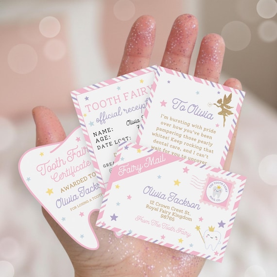 Editable Mini Tooth Fairy Letter Fairy Letter Fairy Receipt Magical Tooth Fairy Certificate Tooth Fairy Envelope Girl Pink Fairy Template
