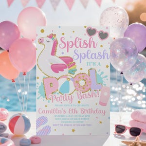 Pool Party Bash Invitation, Pool Float Swimming Birthday Party Invite, Rainbow Unicorn Float, Summer Girl Birthday, Unicorn Pool Party Evite
