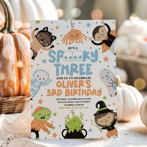 Editable Halloween Spooky Costume Invitation, 3rd Halloween Birthday Spooktacular Party Invite, Cute Spooky 3rd Birthday Invite Template
