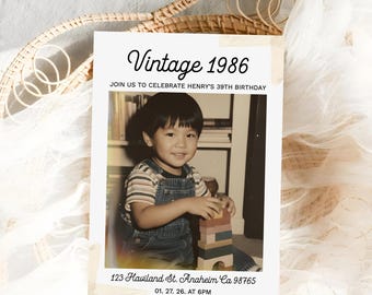 Vintage Birthday Invite Retro Funny Personalized Editable Party Custom Year Invitations Downloadable Unique Digital Template Retro Invite