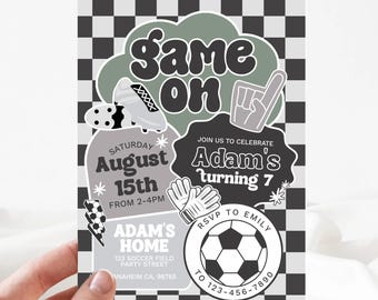 Editable Soccer Birthday Invitation Template Football Invite Kids Soccer Invite Instant Download Boy Retro Soccer Sports Any Age Invite