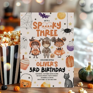 Editable Halloween Spooky Costume Invitation, 3rd Halloween Birthday Spooktacular Party Invite, Cute Spooky 3rd Birthday Invite Template