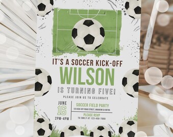 Editable Soccer Birthday Invitation Template Football Invite Kids Soccer Invite Instant Download Boy Watercolor Soccer Sports Any Age Invite