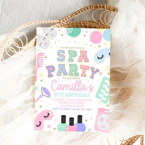 Spa Birthday Party Invitation, Spa Birthday Invite, Preppy Pamper Party Invitation, Editable Glam Birthday Template, Girl Spa Invite