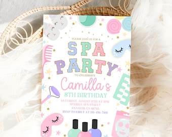 Spa Birthday Party Invitation, Spa Birthday Invite, Preppy Pamper Party Invitation, Editable Glam Birthday Template, Girl Spa Invite