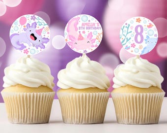 Editable Axolotl Birthday Cupcake Toppers | Axolotl Birthday Party Decoration | Cute Axolotl Birthday Topper Editable Party AP1