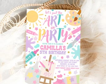 Kunst in Party Geburtstagseinladung Malerei Geburtstagseinladung Künstlerfarbe Party einladen Malerei Party Kinder Crafty einladen bearbeitbare Vorlage