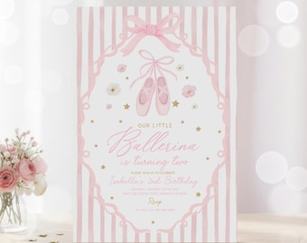 Tutu Cute Ballet Birthday Invitation Template Ballerina Pink Party Dance and Twirl Whimsical Modern Girl Birthday Invite Instant Download